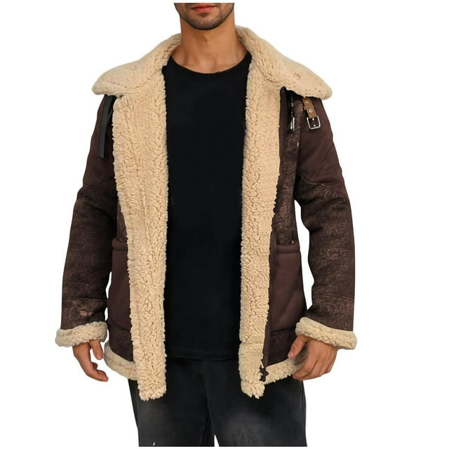 WRKEKC Veste en Polaire pour Hommes Doublée Sherpa en Faux Suède Fermeture Éclair Col à Revers Manches Longues Décontractée pour Temps Froid pour Randonnée