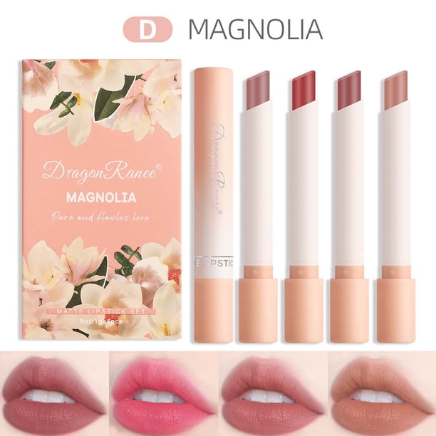 Fiudx Labial Mate, Labios de Fórmula Natural, Tubo de Tabaco de Larga Duración, Color Labial Resistente Al Agua, Ideal para Citas En La Oficina, Regalo de San Valentín, 4 Tonos Clásicos