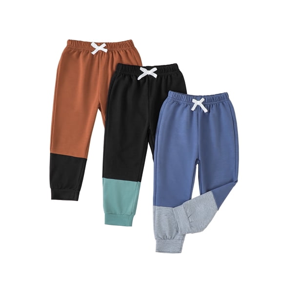 Infant Boys Clothes 3 Pack Baby Boy Pants 3 6 12 18 24 Months Toddler Boy Sweatpants Color-blocked 2T 3T Infant Boys Pants Brown Black Blue