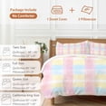 thumbnail image 6 of 3 Piece Colorful Plaid Duvet Cover Set Full Size,Microfiber Comforter/Quilt Cover with Corner Ties and 2 Pillowcases,Modern Pink Blue Yellow Stripes Checked All Season Bedding with Zipper Closure, 6 of 8