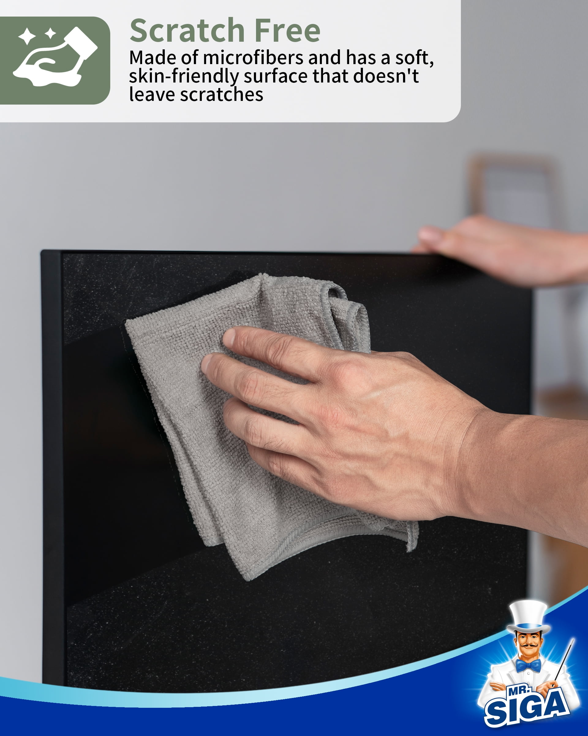 MR.SIGA Microfiber Cleaning Cloth, Streak Free Cleaning Rags,All-Purpose Cleaning Towels, 50 Pack, Size 11.8"x 11.8", Gray