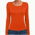 thumbnail image 4 of Towmus Women Long Sleeve Basic Tops Solid Color Fall Shirt Crew Neck Slim Fitted Winter Clothes, Orange, M, 4 of 6
