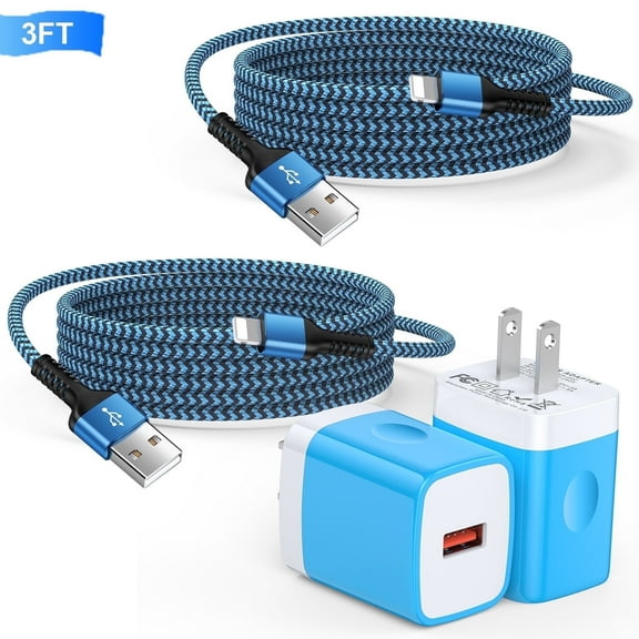 Compatible for iPhone Charger Fast Charging, Bioonis 2 Pack 3FT USB Charging Cable with QC 18W Wall Charger Plug Charging Station Power Base Compatible for iPhone 14/13/12/11/Xs Max,iPad Air, Blue