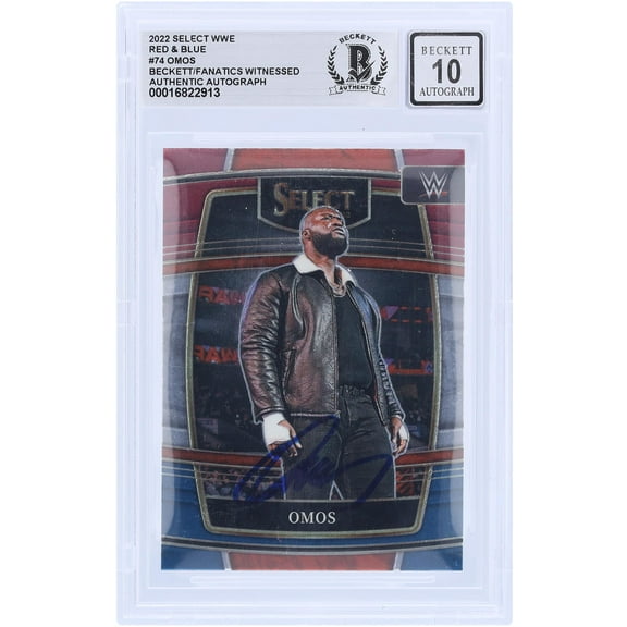 Omos WWE Autographed 2022 Panini Select Red & Blue #74 Beckett Fanatics Witnessed Authenticated 10 Card - Fanatics Authentic Certified