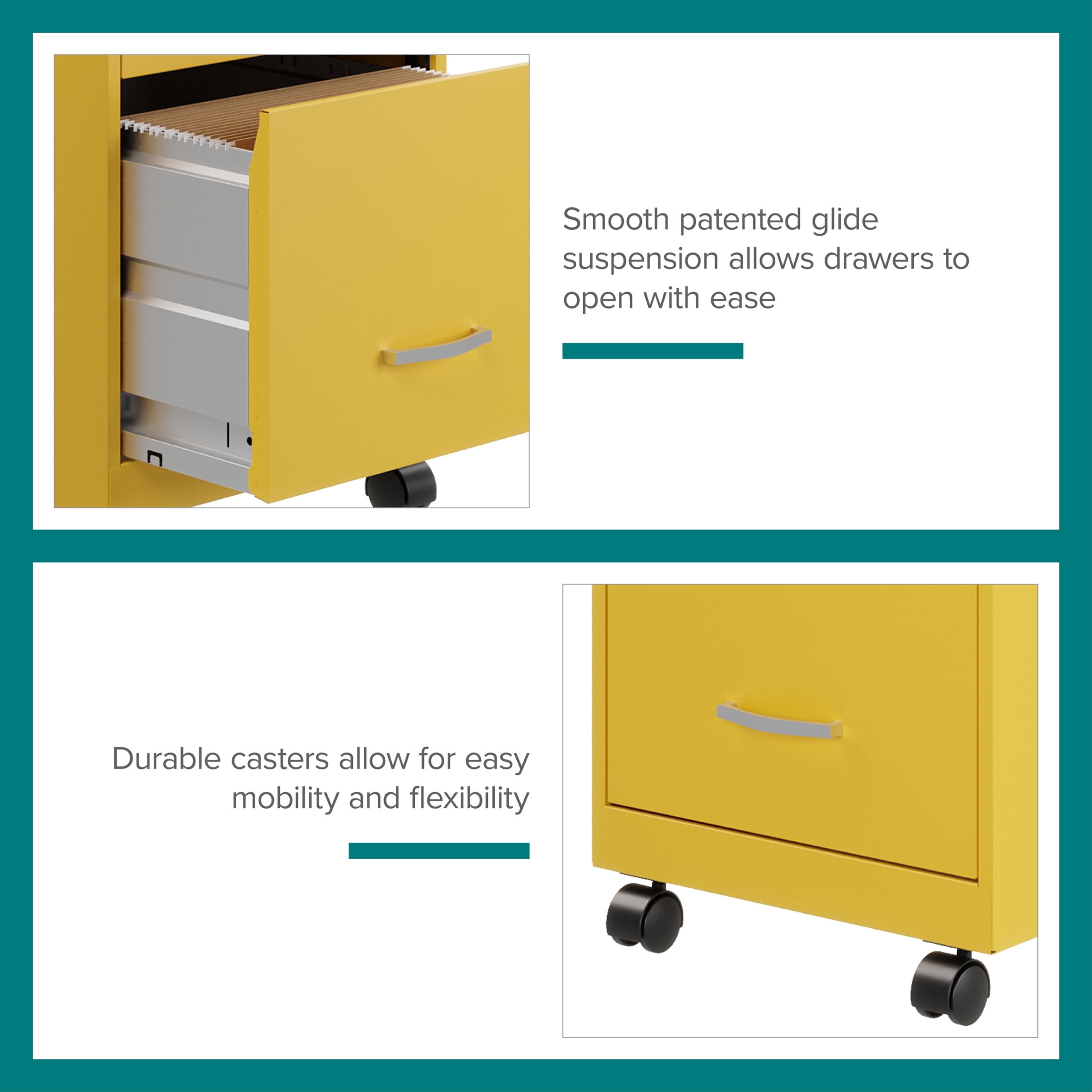 Space Solutions 18" Deep 2 Drawer Mobile Letter Width Vertical File Cabinet, Yellow