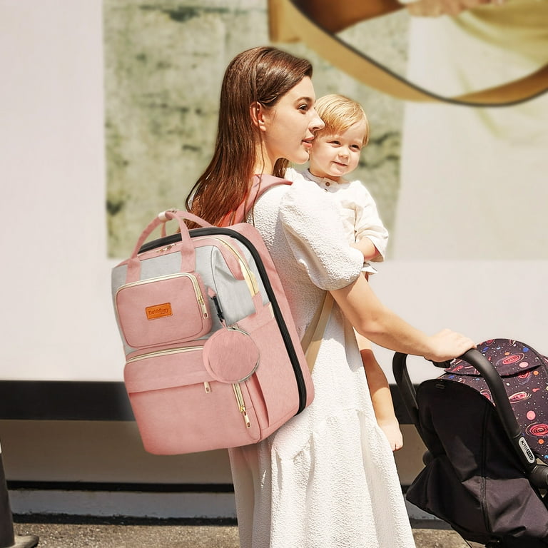 Good Mum Diaper Bag Backpack Hap Tim Multi-Function Large Baby Diaper Bag Backpack With Stroller Straps, Insulated Pockets, Changing Pad, Stylish & Anti-Water Material(Gray-5284 Diaper Bags