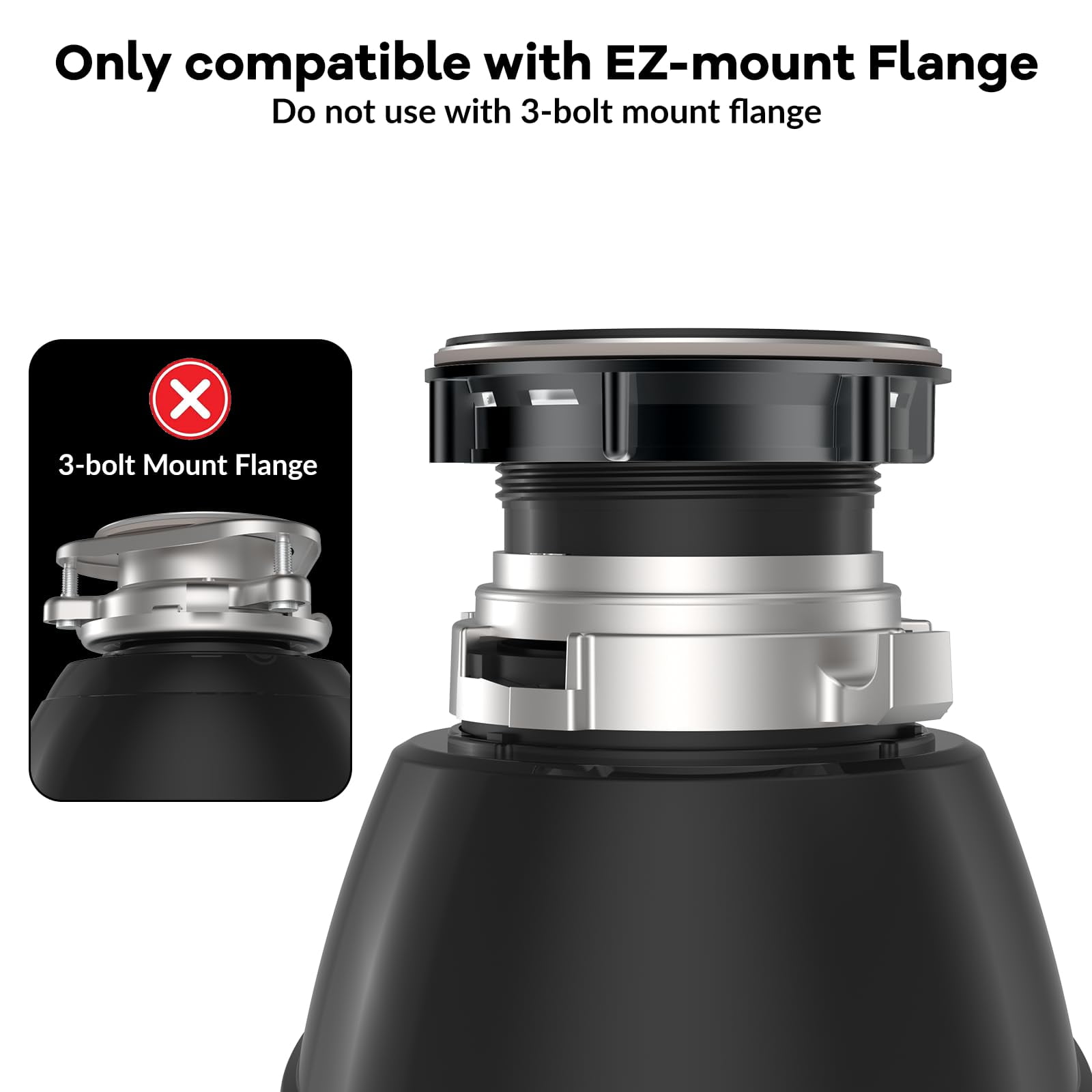 Garbage Disposal, Food Garbage Disposal with Power Cord, Stainless Steel Grinding System, Continuous Feed Compact Garbage Disposals (1/2 HP (Matte Black))
