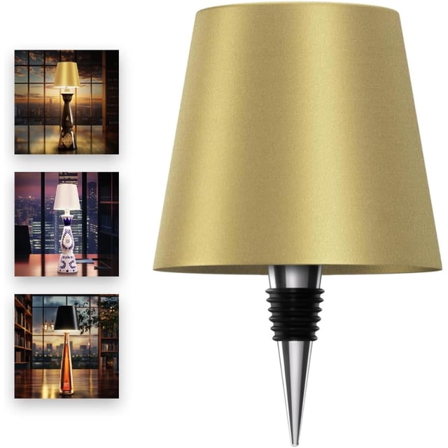 Wireless Bottle Lamp for Any Type of Bottle - LED Bottle Lamp for Indoor & Outdoor, 100% Waterproof - Adjustable Brightness and Light Temperature 3000-6000K, Wireless & Rechargeable (Mat Gold)