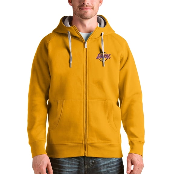 Men's Antigua Gold Los Angeles Lakers Logo Victory Full-Zip Hoodie