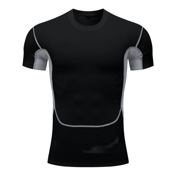 Mrmaere Men's Short Sleeve Compression Tee Streamlined Pull-On Design Stretchy Fabric Dry Gym Fitness Training Wear Black L