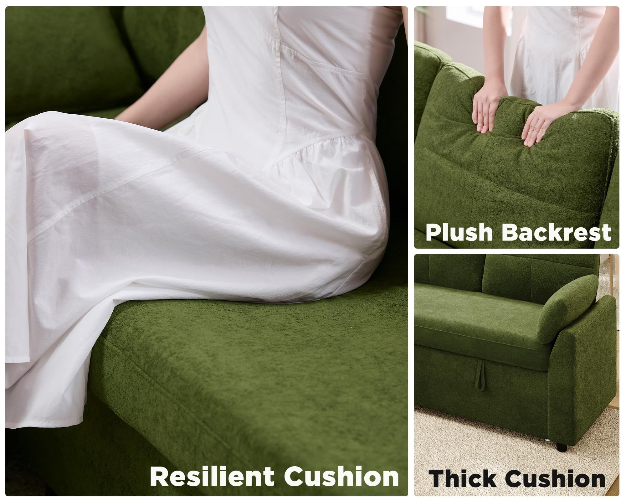 Merluxy 83.5'' Sectiona Sofa Bed with Storage - Green Sleeper Couch for Living Room, Linen