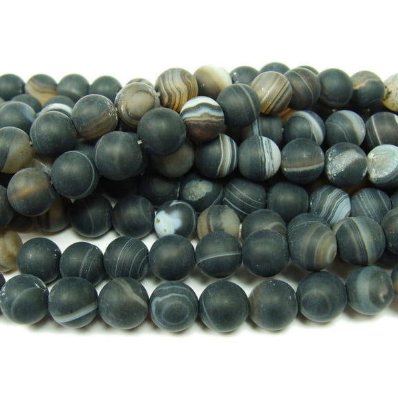 10mm 15.5 Inch Black Striped Matte Agate Round Beads Genuine Gemstone Natural Jewelry Making
