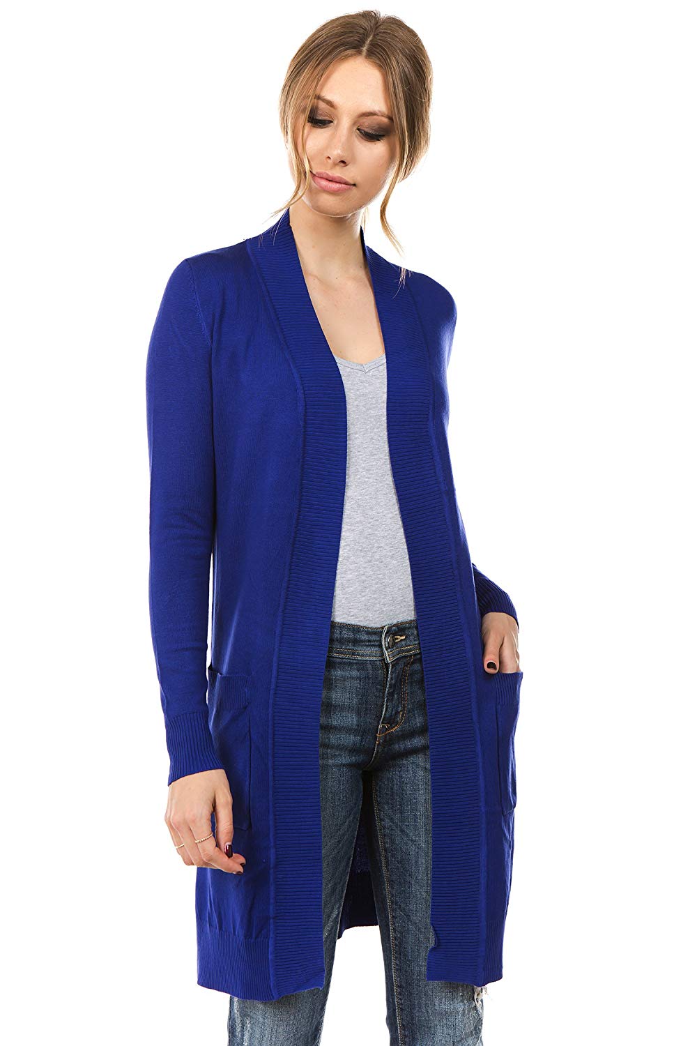 Hold you royal blue duster sweater shirts women