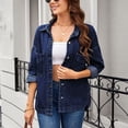 thumbnail image 2 of MaFYtyTPR Women's Denim Jackets Fashion Casual Long Sleeved Button Pocket TurndownCollar Coat with Pocket Slim Comfy Cardigan Jean A-Dark Blue L, 2 of 6
