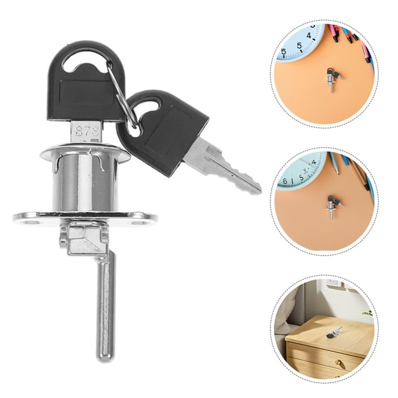 POPETPOP 2Pcs Desk Drawer Lock Replacement Plated Silver Metal with Universal Fit and Unique Keys