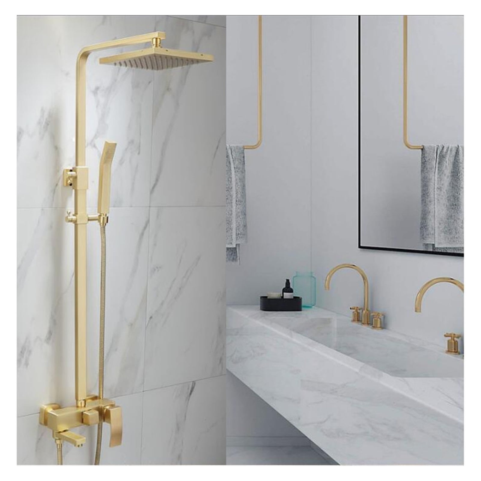 Rainfall Shower Sets Faucet Mixer Tap With Tub Faucet Brass Luxury Brushed Gold Bath &amp; Shower Faucet Set Bathtub Faucet