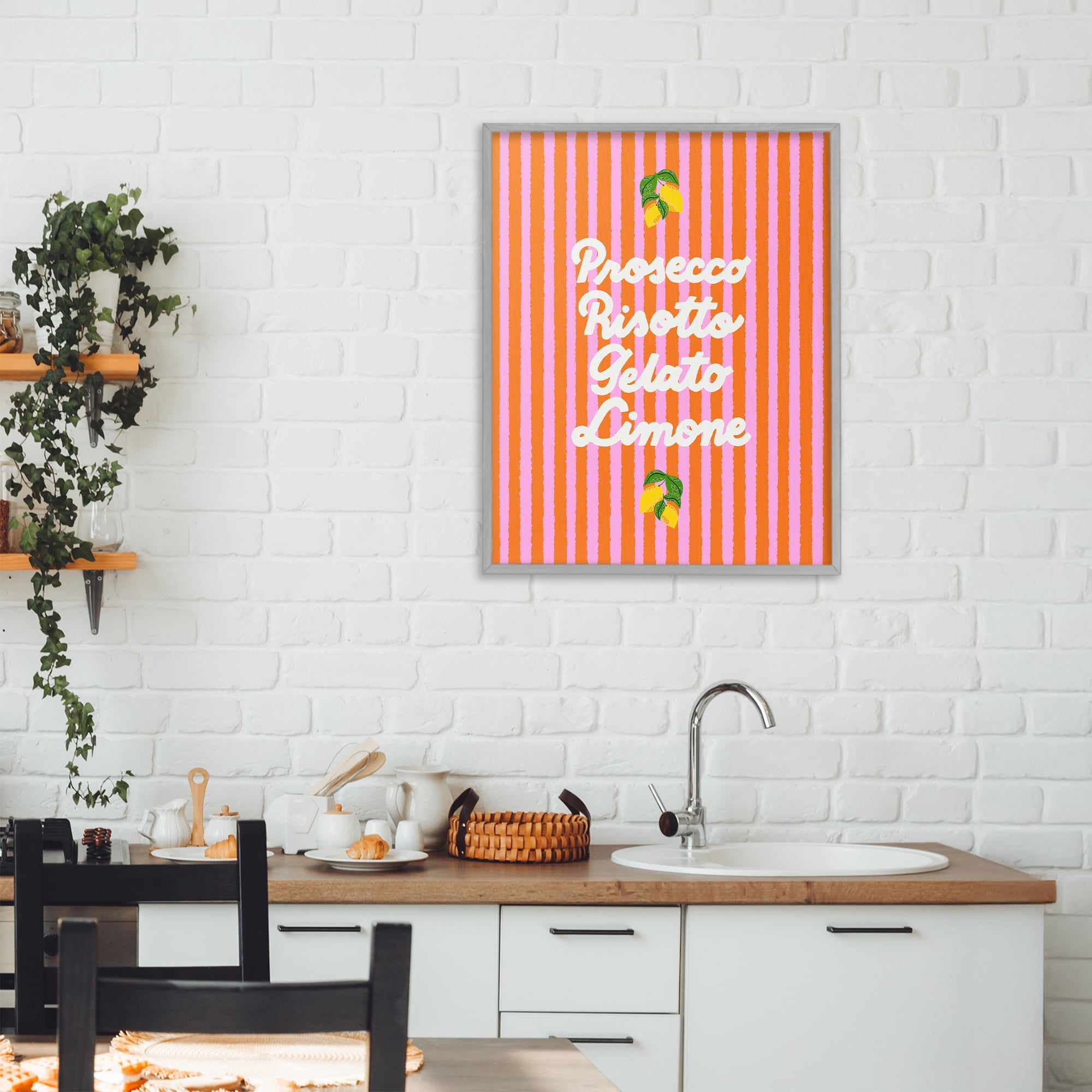 Stupell Industries Italian Enjoyment over Stripes Gray Framed Giclee Art, design by Indira Prieto | IndySign