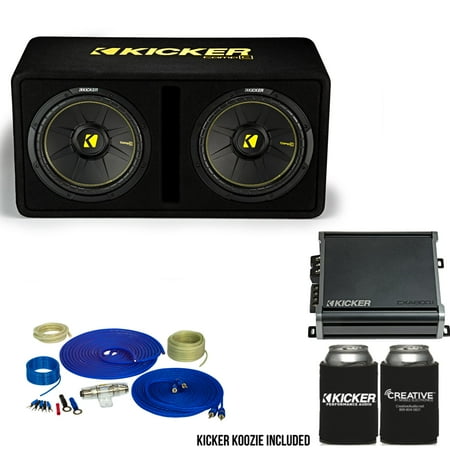 Kicker Dual 12 Inch Comp Bass Package 44DCWC122 with CXA8001 and amp wire kit