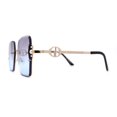 thumbnail image 4 of Womens Pearl Jewel Trim Upside Down Half Rim Rectangle Sunglasses Gold Black Blue, 4 of 4