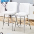 thumbnail image 2 of Ciphrias Bar Stools Set of 2, White PU Leather Upholstered Counter Height Chairs with Backrest Footrest Silver Metal Legs for Kitchen Island Bar, 2 of 8