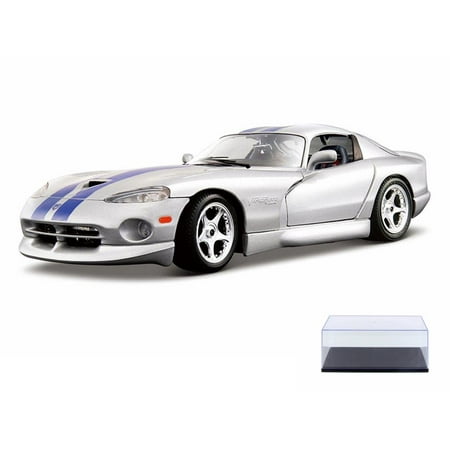Diecast Car & Display Case Package - Dodge Viper GTS Coupe, Silver - Bburago 12041 - 1/18 Scale Diecast Model Toy Car w/Display