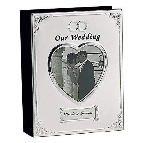 White Wedding Photo Album SIlver Heart Design Holds 200 4 x 6" Photographs 
