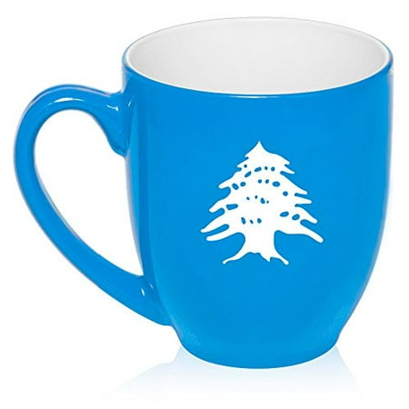

16 oz Large Bistro Mug Ceramic Coffee Tea Glass Cup Cedar Tree Lebanon Lebanese (Light Blue)