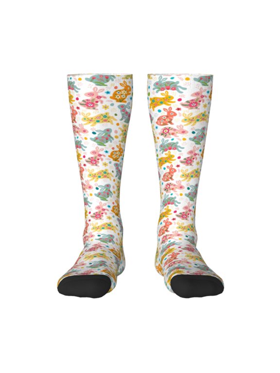 Vsdgher Boho Bunny Print Thigh High Socks Extra Long Stretchy Sock Women Over Knee High Opaque Stocking Daily Wear