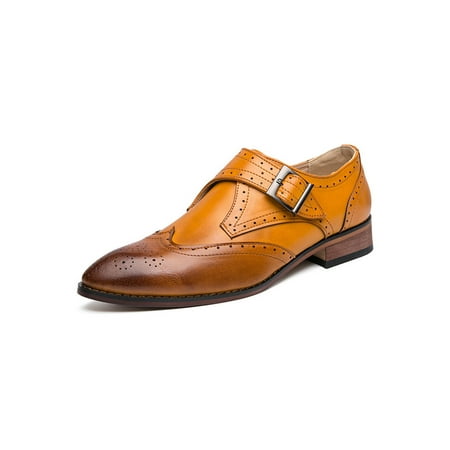 

Gomelly Mens Moccasins Low Top Dress Shoe Slip On Loafers Non-Slip Brogue Loafer Party Casual Boat Shoes Brown 8