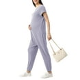 thumbnail image 4 of Liacowi Women's Summer Long Maternity Jumpsuit Purple V Neck Short Sleeve Casual Jumpsuit Nursing Romper, 4 of 9