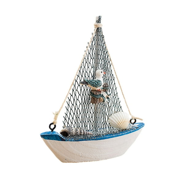 Toystoory Mini barco de azul de náutica de estilo mediterráneo, adornos artesanales de madera, decoración del hogar para habitación de Decoración del hogar 14 aves marinas navegantes Toystoory HA8706-03B