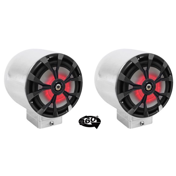 (2) Rockville 8" LED 900w 360° Degree Swivel Chrome Surface Mount Boat Speakers