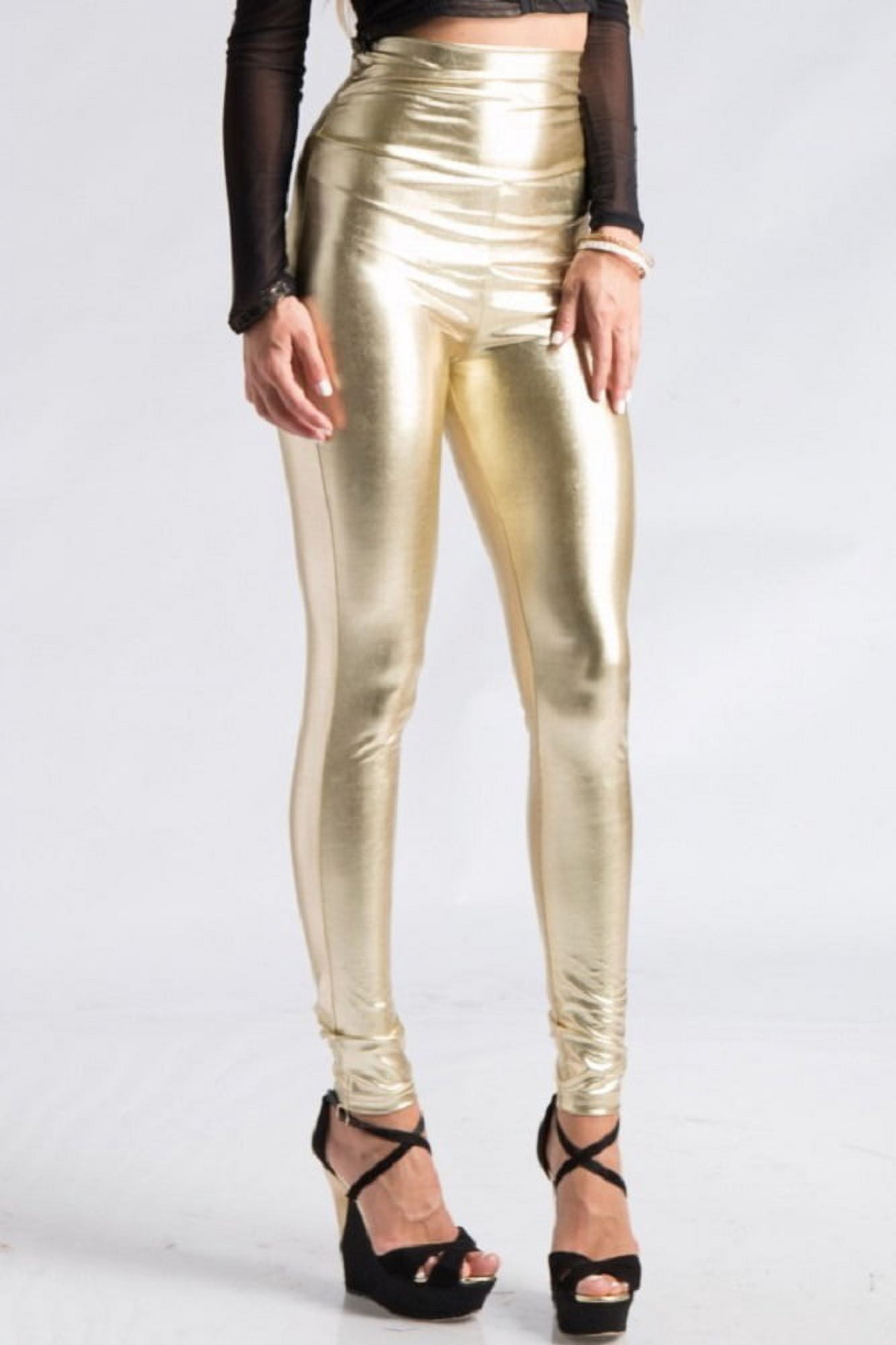 2Chique Boutique Women's Gold High Waist Faux Leather Leggings