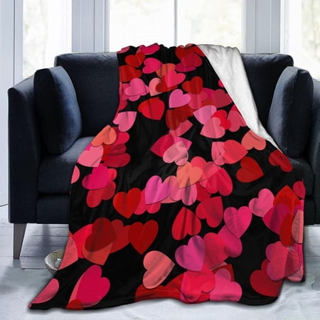 Red Love Hearts Fleece Blanket Lightweight Ultra-Soft Valentine's Day Wedding Theme Throw Blanket for Sofa Couch Bed Camping Travel - Super Soft Cozy Microfiber Blanket 60"X50"