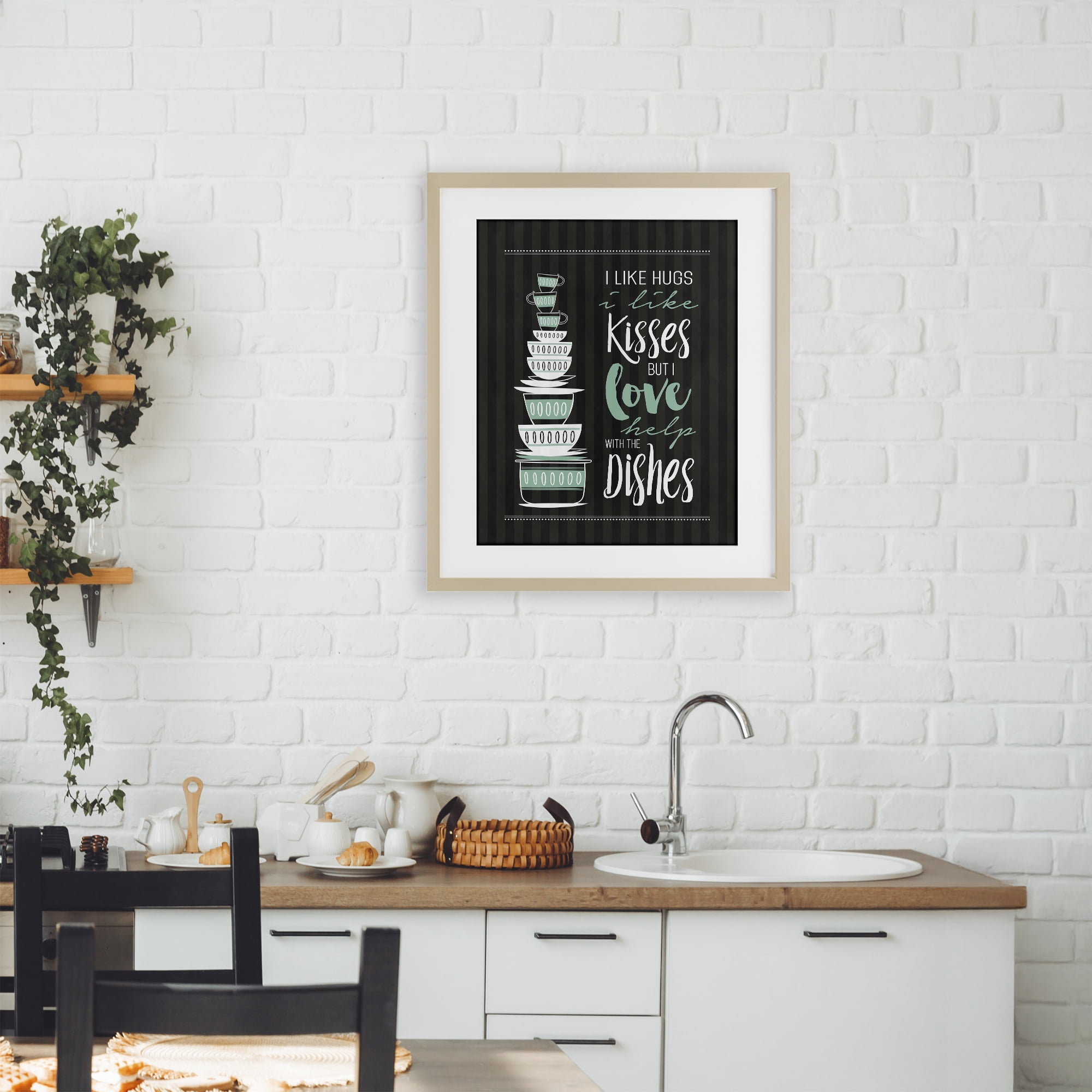 Love Help With Dishes Birch Framed Print Under Glass, design by Lettered and Lined