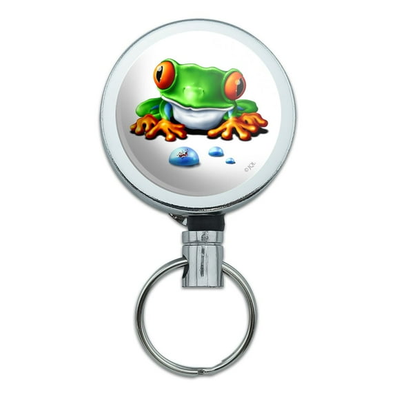 Rainforest Red Eyed Tree Frog and Ant Heavy Duty Metal Retractable Reel ID Badge Key Card Tag Holder with Belt Clip