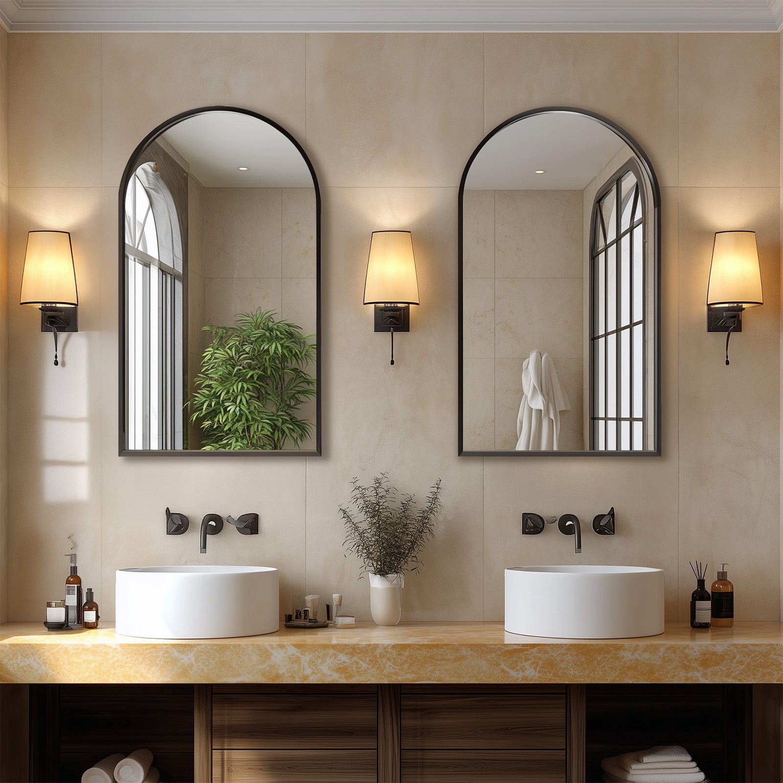 Gianna 22"x30" Arched Wall Mirror, Modern Aluminum Frame Decorative Mirror for Bathroom, Bedroom, Living Room, or Entryway, Black