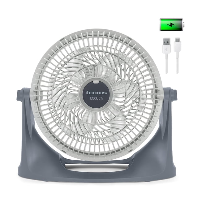 TAURUS AIR2GO | Ventilador de Escritorio 10 Pul. | Batería recargable | 2 en 1: Mesa y Pared | 30% Mas Flujo de Aire y Menos Ruido | Ventilador Portátil | ECOJET | 3 velocidades