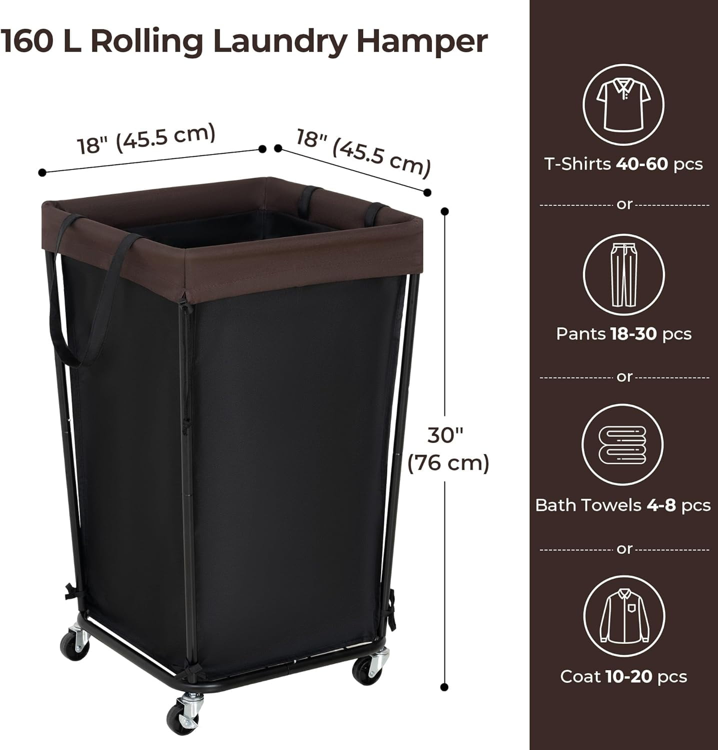 GRANNY SAYS Laundry Hamper with Wheels, 160L Rolling Laundry Baskets, Cloth Organizer for Laundry Room, Bathroom & Bedroom, Black