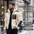 thumbnail image 4 of Men's Warm Winter Coats Thick Fleece Lined Hooded Jackets Faux Leather Spliced Zip up Bomber Coat Plus Size Casual Outerwear with Pockets, 4 of 10