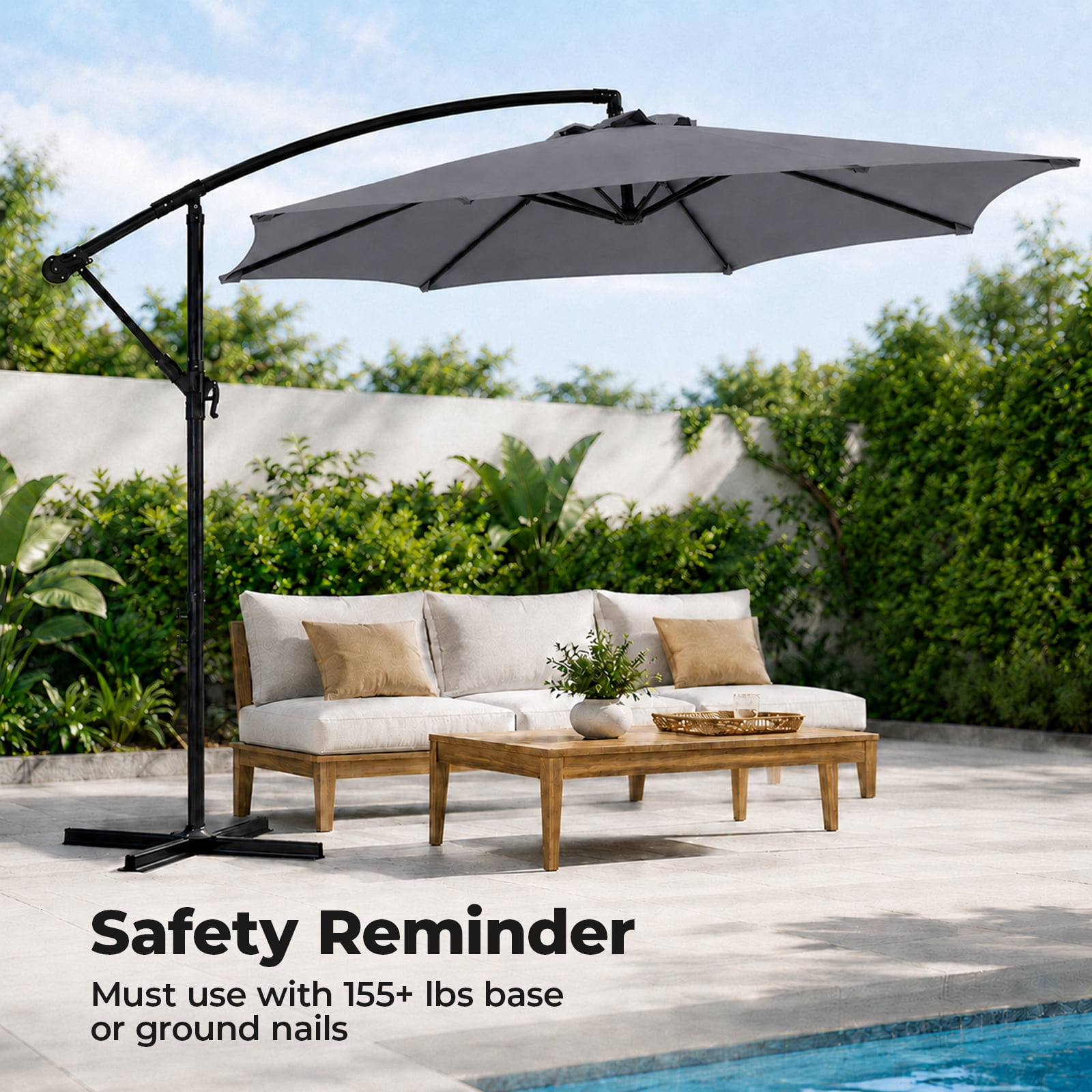 Alvantor 9.8FT Offset Cantilever Patio Umbrella with Crank & 8 Ribs, Easy Tilt Adjustment, UPF 50+ UV Protection for Backyard Patio Lawn