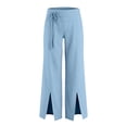 thumbnail image 7 of Bloomae Wide Leg Pants for Women Loose Flowy Palazzo Side Drawstring Pleated Elastic Waist Lounge Trousers Summer Beach Vacation High Slit Hem Pants with Pockets, 7 of 7