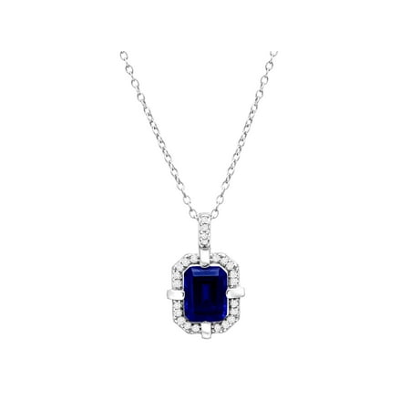 1 1/6 ct Created Blue & White Sapphire Frame Pendant Necklace in Sterling Silver