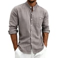 thumbnail image 2 of Qiyinn Men's Cotton Linen Long Sleeve Shirts Casual Button Down Banded Collar Shirt Beach Summer Tops with Pocket, 2 of 8