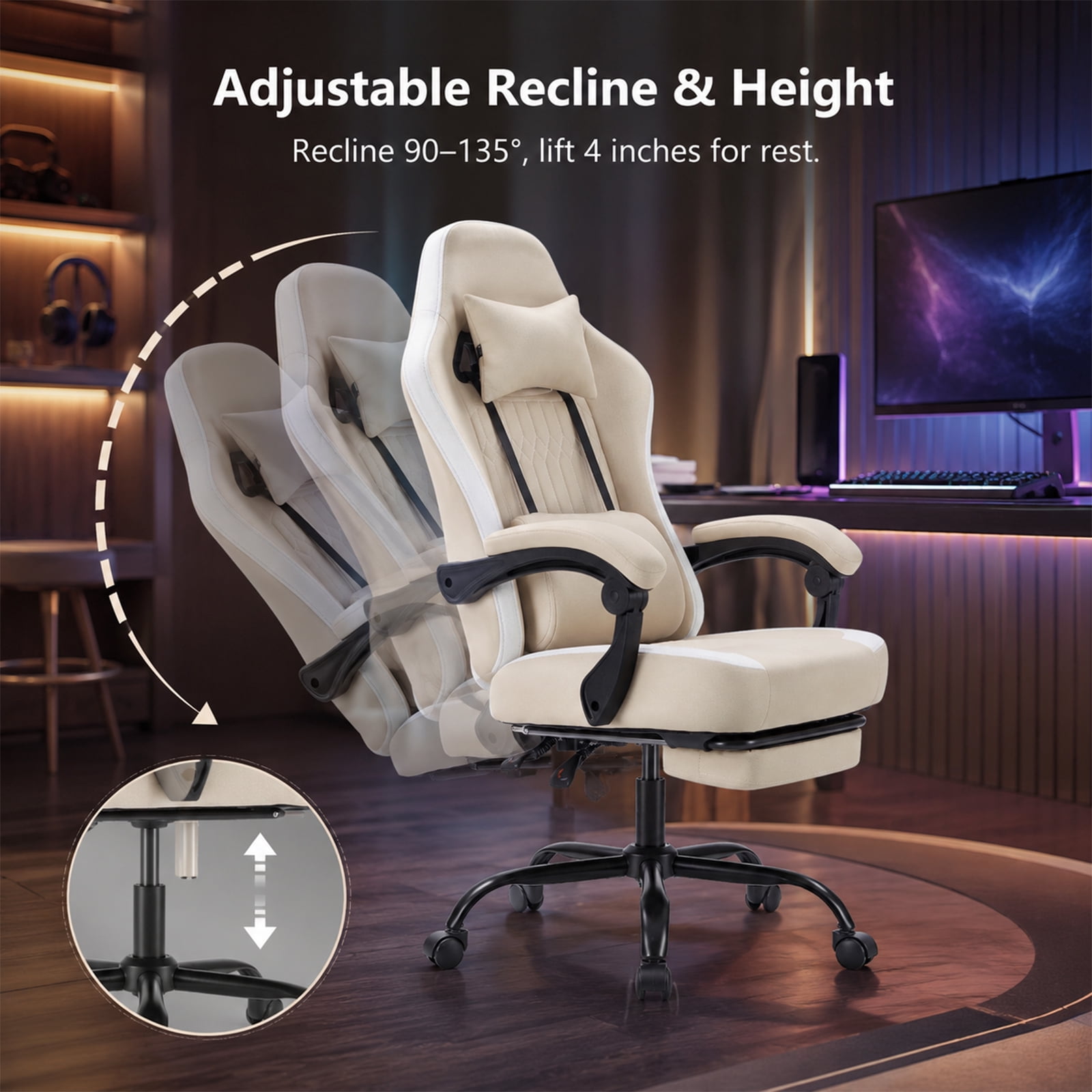Alvantor Gaming Chair, Computer Office Chair with Linkage Armrests and Footrest, High Back Ergonomic Computer Chair with Lumbar Support Task Chair with Footrest