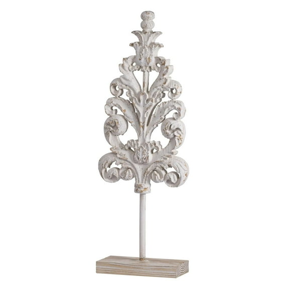 A&B Home Distressed White Leaf Wooden Statue 9.4" x 3.7" x 25.6"