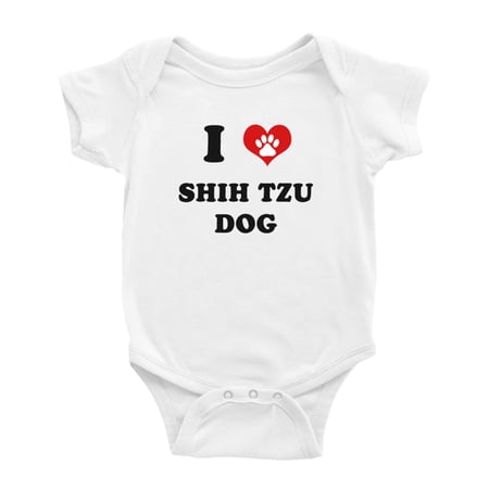 I Heart Shih Tzu Dog Funny Cute Baby Rompers Baby Clothes (White 3-6 Months)