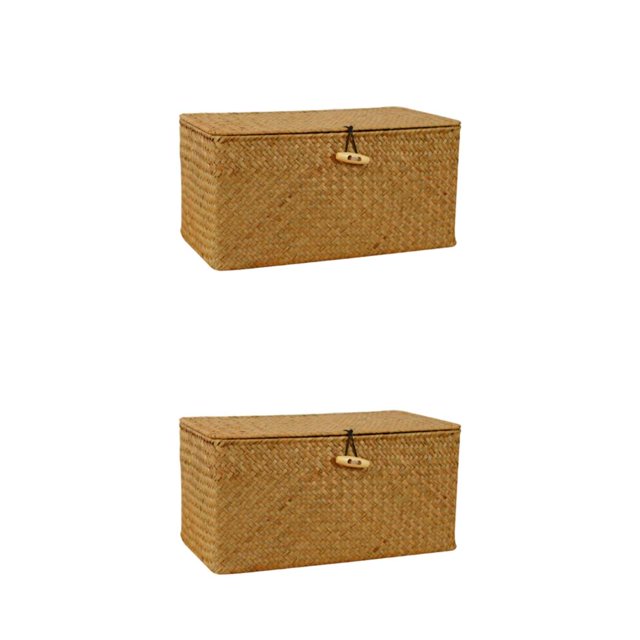 Bearachild Cesta de almacenamiento con tapa, caja de almacenamiento de artículos diversos de ratán tejido, cesta de mimbre Type1
