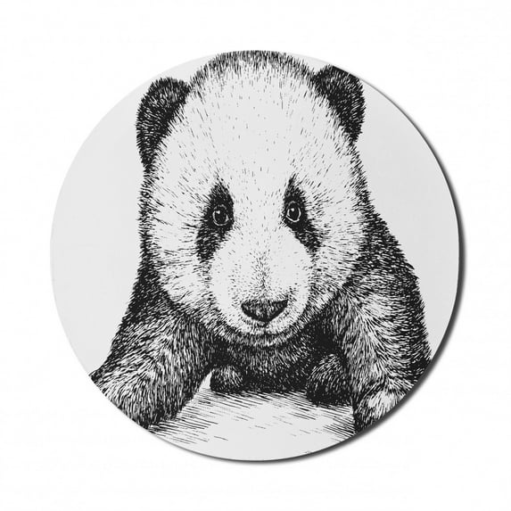 Panda Mouse Pad for Computers, Baby Panda Bear Illustration Sketch Style Artwork Nature Wild Animals Theme, Round Non-Slip Thick Rubber Modern Gaming Mousepad, 8" Round, Black White, by Ambesonne