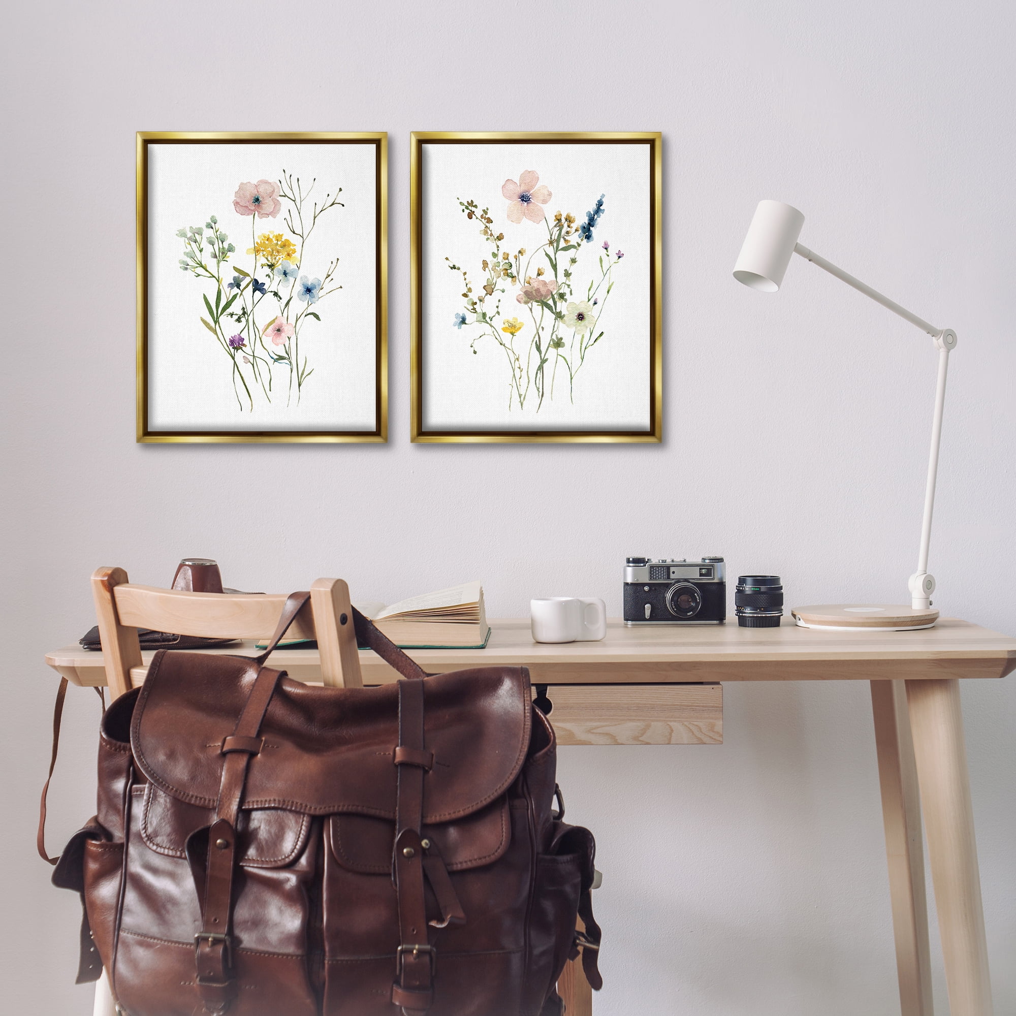 Stupell Industries Artfully Arranged Wildflowers Plants & Flowers Painting Gold Floater Framed Canvas Art Print Wall Art, 17 x 21, Set of 2